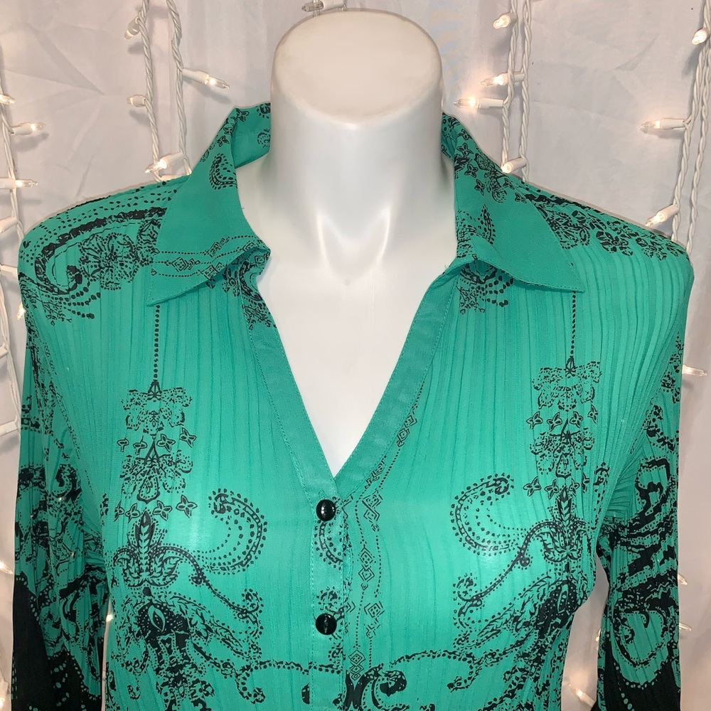 LANE BRYANT ⭐️ Long Sleeve Crinkle Button Down Paisley Blouse - Picture 2 of 7